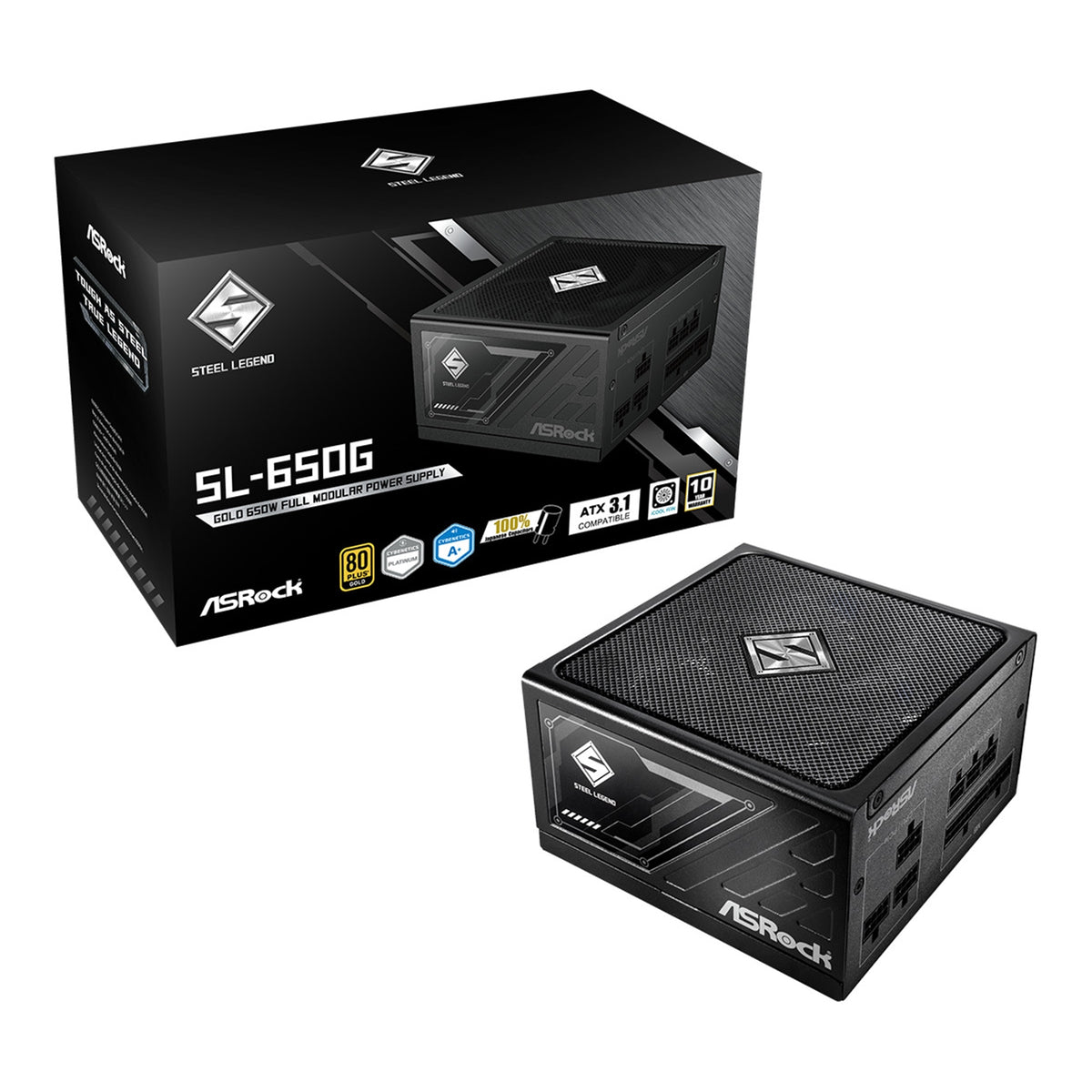 ASRock Steel Legend SL-650G 650W ATX Power Supply Unit, 80 Plus Gold Certified, 120mm Silent Cooling Fan, High Efficiency PSU