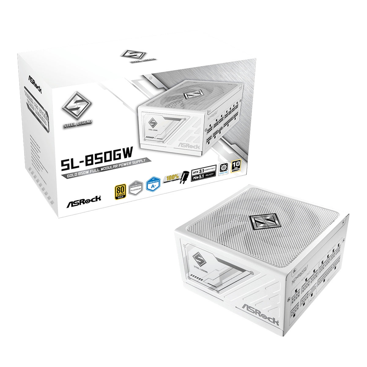ASRock Steel Legend SL-850G 850W ATX Power Supply Unit, 80 Plus Gold Certified, 120mm Silent Cooling Fan, High Efficiency PSU