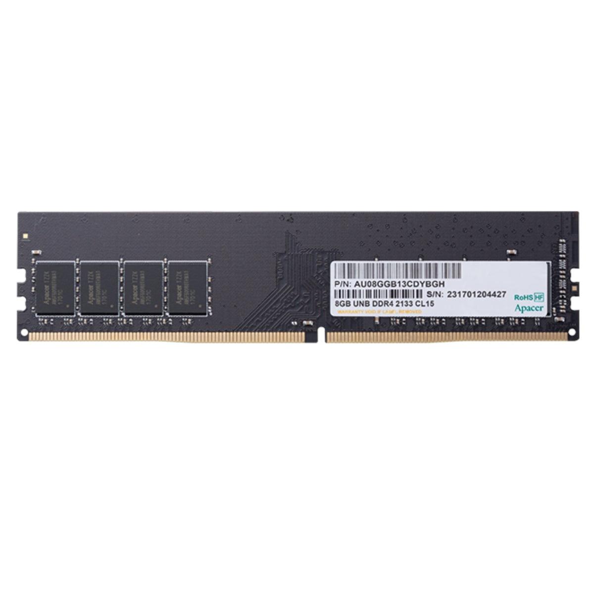 Apacer AU08GGB32CSYBGH 8GB U-DIMM System Memory, DDR4, 3200MHz, 1 x 8GB, 288 Pin, CL22, Bulk
