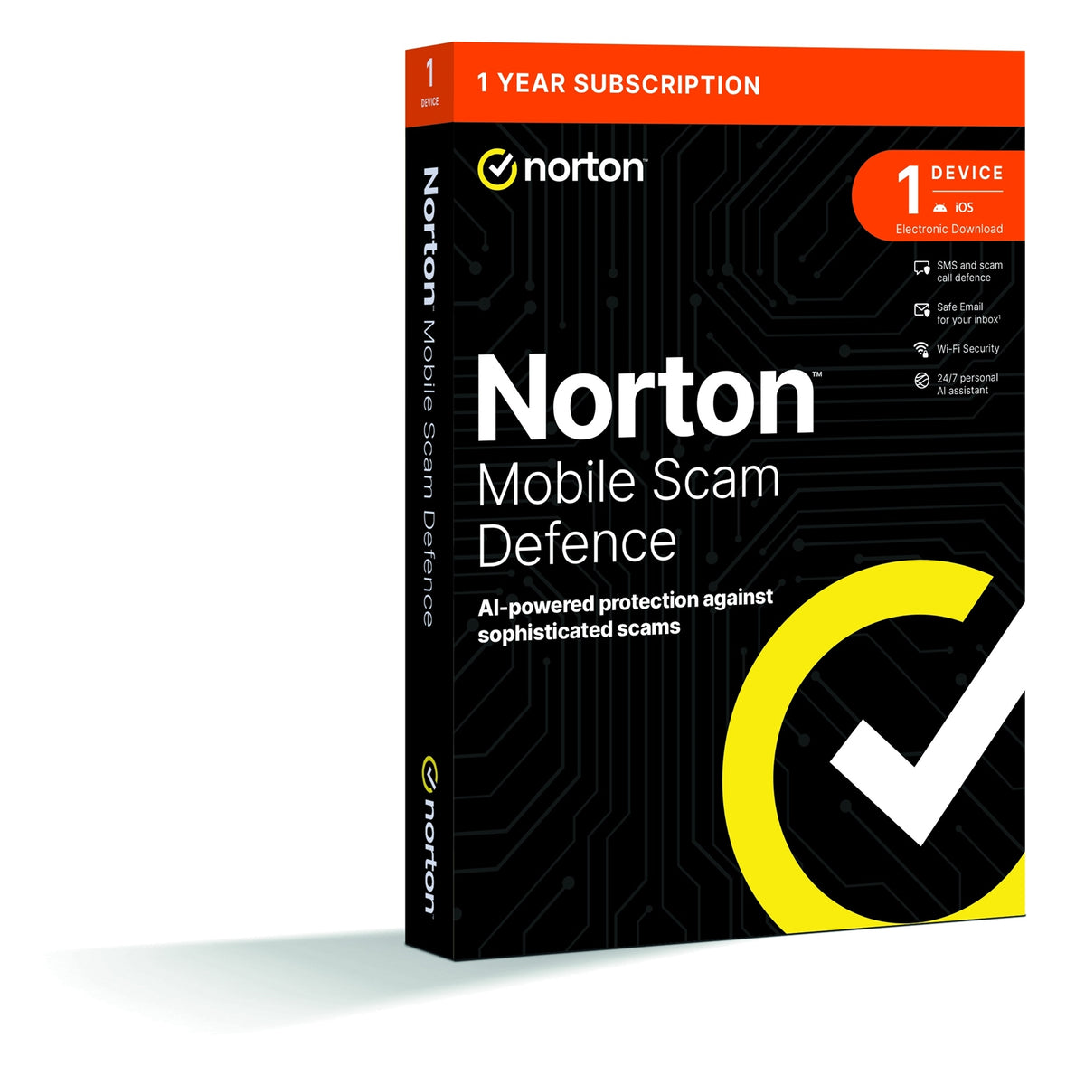 Norton Mobile Scam Defence 1 Device 1-year Subscription,Includes AI-Powered Scam Protection Across Email, Texts, Calls and Web, iOS and Android Retail Boxed
