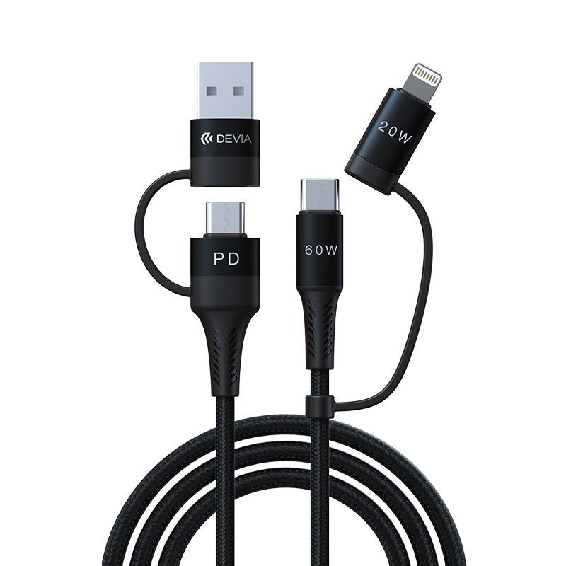 Devia - 1.5m (60W) PD Mesh Armour USB & Type C to Lightning & Type C Cable